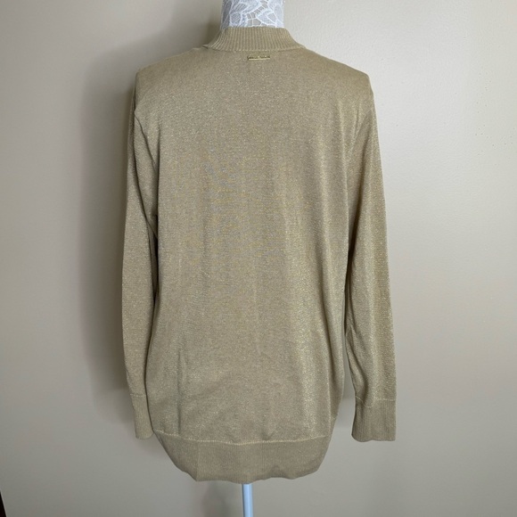 Michael Kors Metallic Gold Long Line Open Front Cardigan size X-Large - Picture 2 of 9